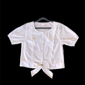 Lauren Conrad White Eyelet Sleeve Blouse Top Size S